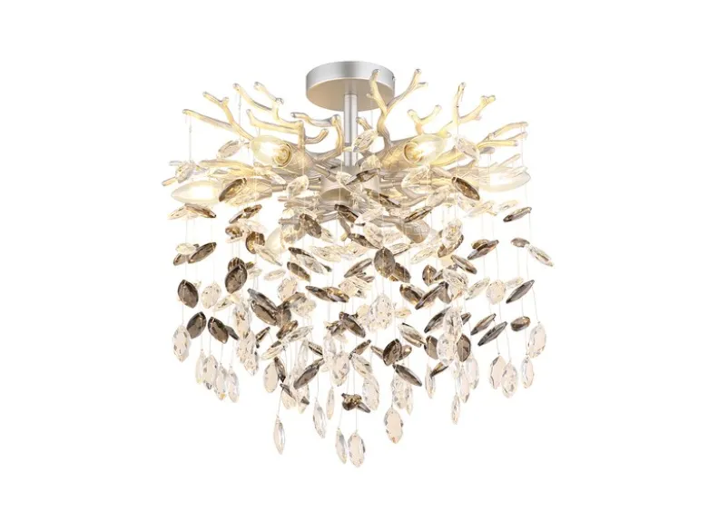 Deckenleuchte QUEENA Silber 6-flammig Glas Kristall 2-farbig Ø 50cm