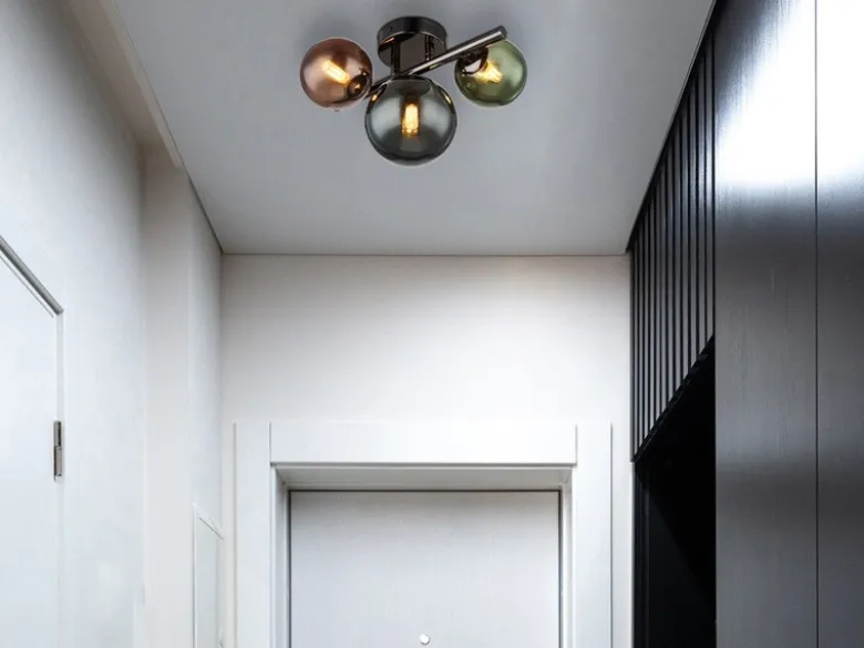 Deckenleuchte RIHA Anthrazit 3-flammig mit bunten Glaskugeln, Breite 28cm