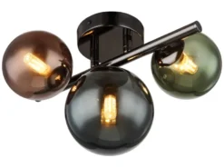 Deckenleuchte RIHA Anthrazit 3-flammig mit bunten Glaskugeln, Breite 28cm