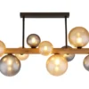 Deckenleuchte RIHA aus Holz 9-flammig Glaskugeln Rauchglas & Bernstein, B: 78cm