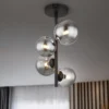 Deckenleuchte RIHA Schwarz 4-flammig mit Glaskugeln Rauchglas, Höhe 40cm