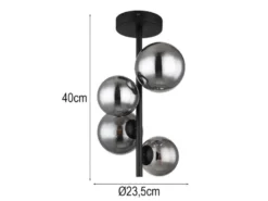 Deckenleuchte RIHA Schwarz 4-flammig mit Glaskugeln Rauchglas, Höhe 40cm
