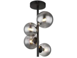 Deckenleuchte RIHA Schwarz 4-flammig mit Glaskugeln Rauchglas, Höhe 40cm