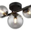Deckenleuchte RIHA Schwarz 3-flammig mit Glaskugeln Rauchglas, Breite 28cm