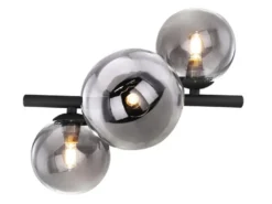 Deckenleuchte RIHA Schwarz 3-flammig mit Glaskugeln Rauchglas, Breite 28cm
