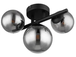 Deckenleuchte RIHA Schwarz 3-flammig mit Glaskugeln Rauchglas, Breite 28cm
