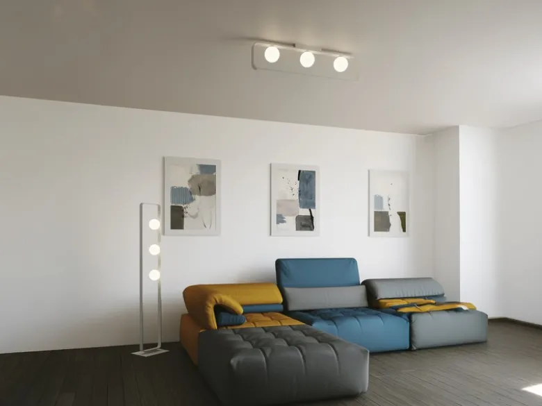 Deckenleuchte ROXY 3 flammig Weiß mit Glaskugeln Opalweiß, Breite 80cm