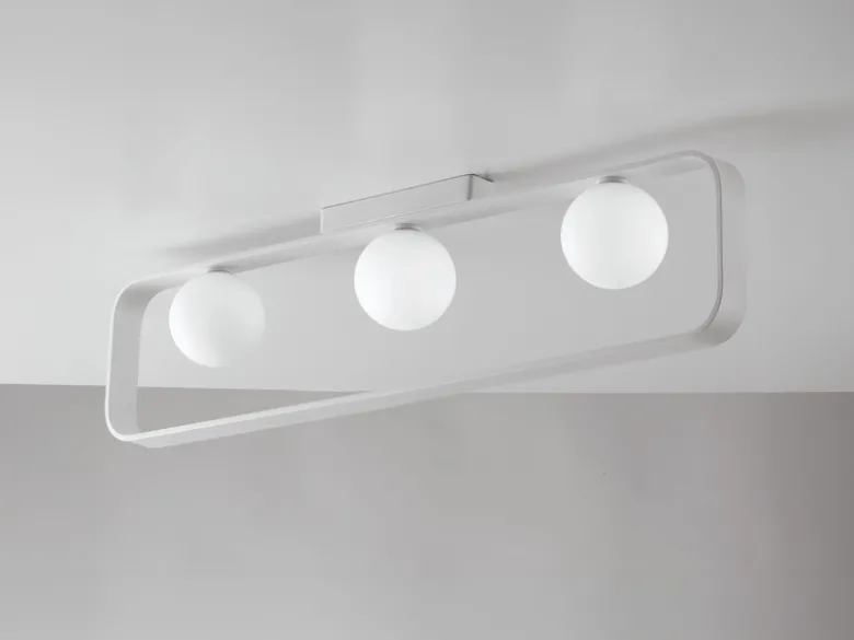 Deckenleuchte ROXY 3 flammig Weiß mit Glaskugeln Opalweiß, Breite 80cm