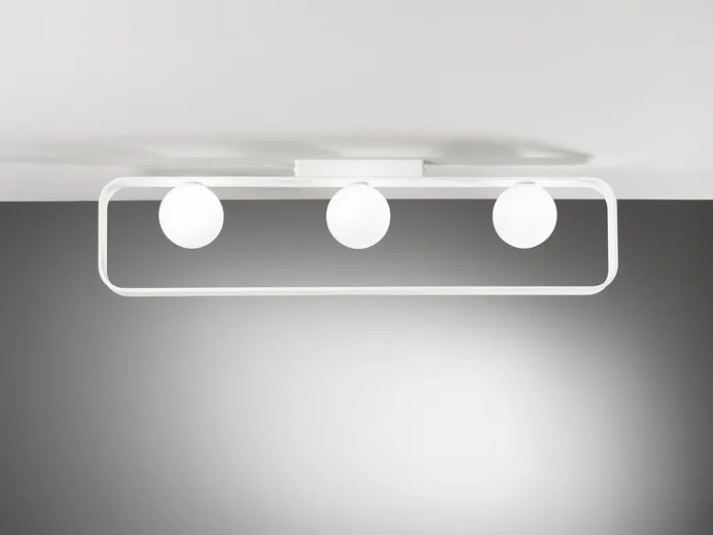 Deckenleuchte ROXY 3 flammig Weiß mit Glaskugeln Opalweiß, Breite 80cm