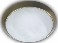 Deckenleuchte rund, Glas Alabaster, Dekorring Altmessing, Ø 25cm
