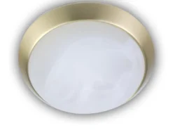Deckenleuchte rund, Glas Alabaster, Dekorring Messing matt, Ø 40cm