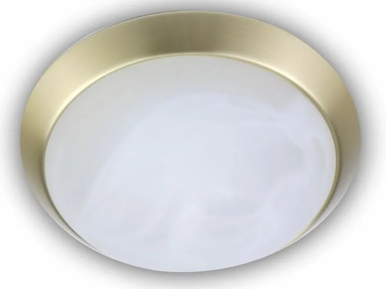 Deckenleuchte rund, Glas Alabaster, Dekorring Messing matt, Ø 25cm