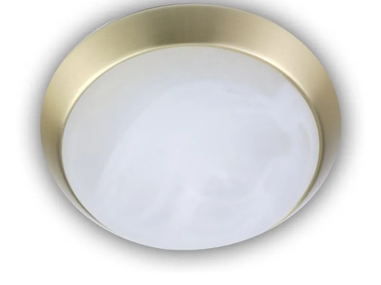 Deckenleuchte rund, Glas Alabaster, Dekorring Messing matt, Ø 35cm