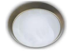 Deckenleuchte rund, Glas Alabaster, Dekorring Altmessing, Ø 35cm