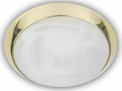 Deckenleuchte rund, Glas Alabaster, Dekorring Messing poliert, Ø 25cm