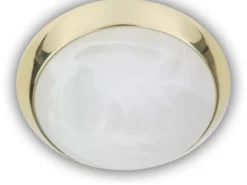 Deckenleuchte rund, Glas Alabaster, Dekorring Messing poliert, Ø 30cm