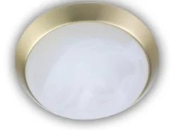 Deckenleuchte rund, Glas Alabaster, Dekorring Messing matt, Ø 30cm
