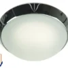 Deckenleuchte rund, Glas Weiß mit Klarrand, Dekorring Chrom, Ø 25cm