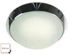 Deckenleuchte rund, Glas Weiß mit Klarrand, Dekorring Chrom, Ø 25cm