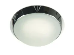 Deckenleuchte rund, Glas Weiß mit Klarrand, Dekorring Chrom, Ø 25cm