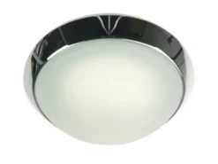 Deckenleuchte rund, Glas Weiß mit Klarrand, Dekorring Chrom, Ø 40cm