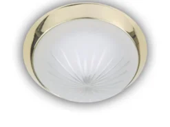 Deckenleuchte rund, Schliffglas Weiß, Dekorring Messing poliert, Ø 35cm