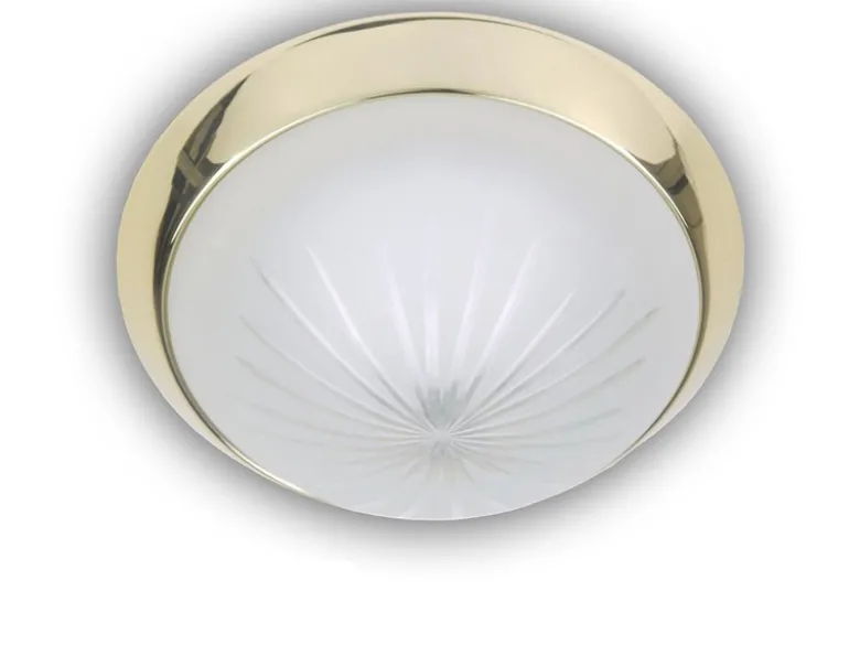 Deckenleuchte rund, Schliffglas Weiß, Dekorring Messing poliert, Ø 35cm
