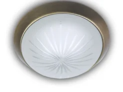 Deckenleuchte rund, Schliffglas Weiß, Dekorring Altmessing, Ø 35cm