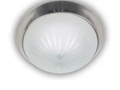 Deckenleuchte rund, Schliffglas Weiß, Dekorring Silber matt, Ø 35cm