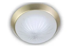 Deckenleuchte rund, Schliffglas Weiß, Dekorring Messing matt, Ø 35cm