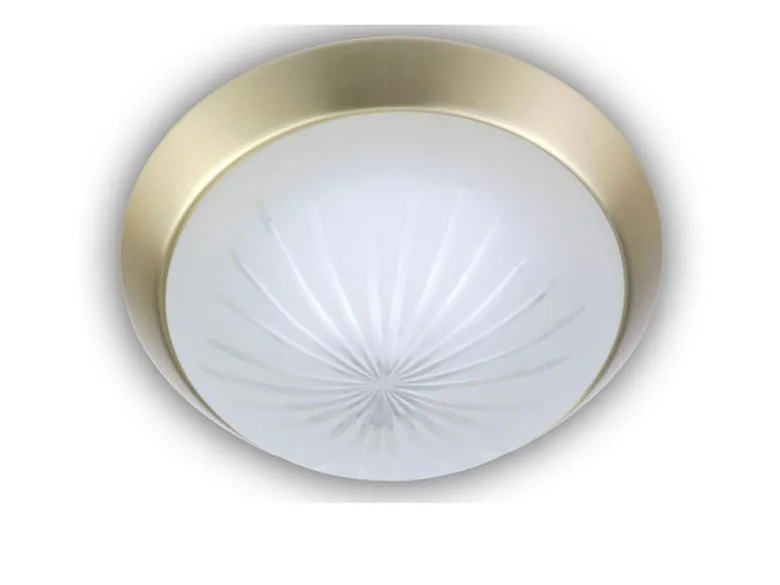 Deckenleuchte rund, Schliffglas Weiß, Dekorring Messing matt, Ø 35cm