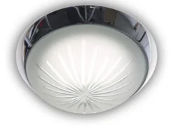 Deckenleuchte rund, Schliffglas Weiß, Dekorring Chrom, Ø 35cm