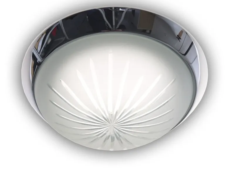 Deckenleuchte rund, Schliffglas Weiß, Dekorring Chrom, Ø 35cm
