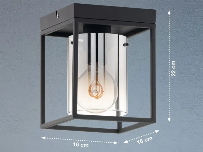 Deckenleuchte SAMU 1-flammig Schwarz mit Rauchglas, Quadrat 16cm