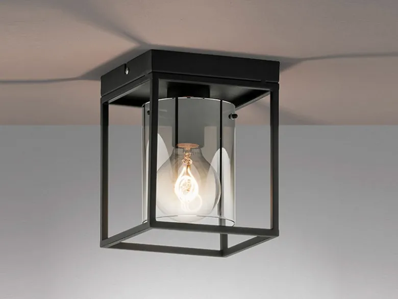 Deckenleuchte SAMU 1-flammig Schwarz mit Rauchglas, Quadrat 16cm