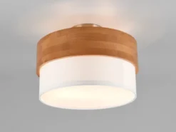 Deckenleuchte SEASONS Holzlampe mit Stoffschirm Weiß, Ø 30cm