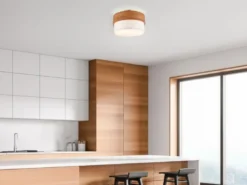 Deckenleuchte SEASONS Holzlampe mit Stoffschirm Weiß, Ø 30cm