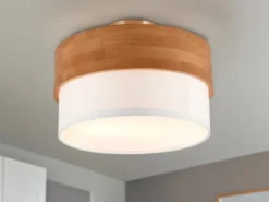 Deckenleuchte SEASONS Holzlampe mit Stoffschirm Weiß, Ø 30cm