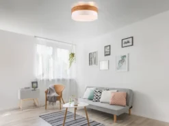 Deckenleuchte SEASONS Holzlampe mit Stoffschirm Weiß, Ø 50cm