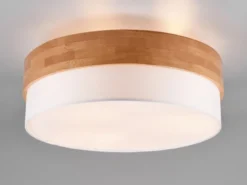 Deckenleuchte SEASONS Holzlampe mit Stoffschirm Weiß, Ø 50cm
