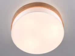 Deckenleuchte SEASONS Holzlampe mit Stoffschirm Weiß, Ø 50cm