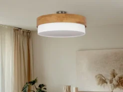 Deckenleuchte SEASONS Holzlampe mit Stoffschirm Weiß, Ø 50cm