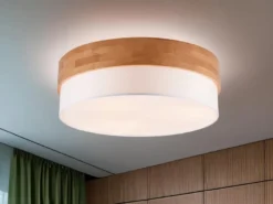 Deckenleuchte SEASONS Holzlampe mit Stoffschirm Weiß, Ø 50cm