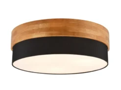 Deckenleuchte SEASONS Holzlampe mit Stoffschirm Schwarz, Ø 50cm