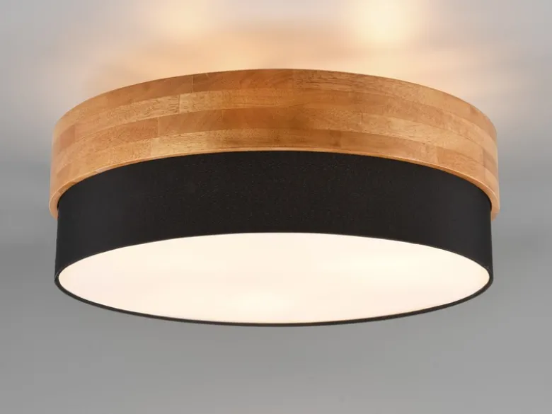 Deckenleuchte SEASONS Holzlampe mit Stoffschirm Schwarz, Ø 50cm