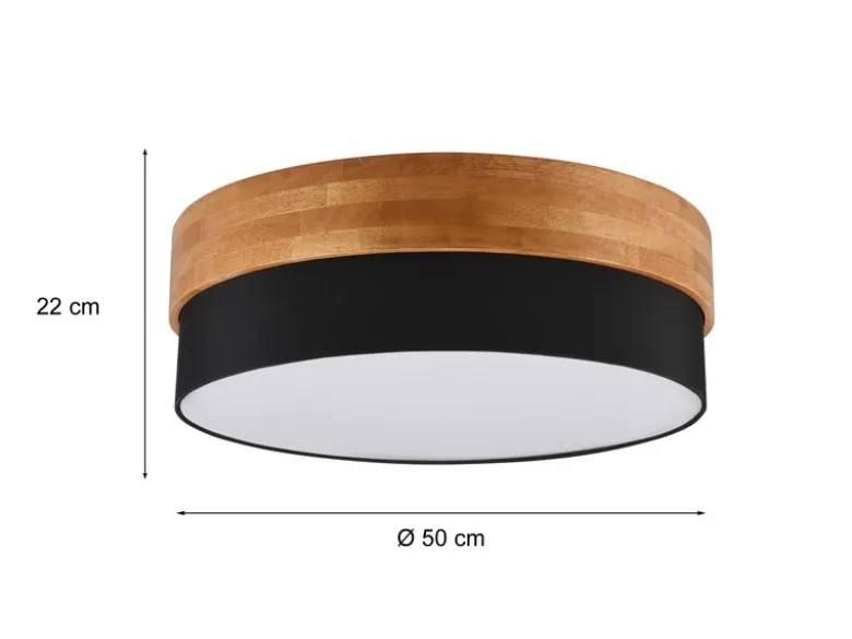 Deckenleuchte SEASONS Holzlampe mit Stoffschirm Schwarz, Ø 50cm