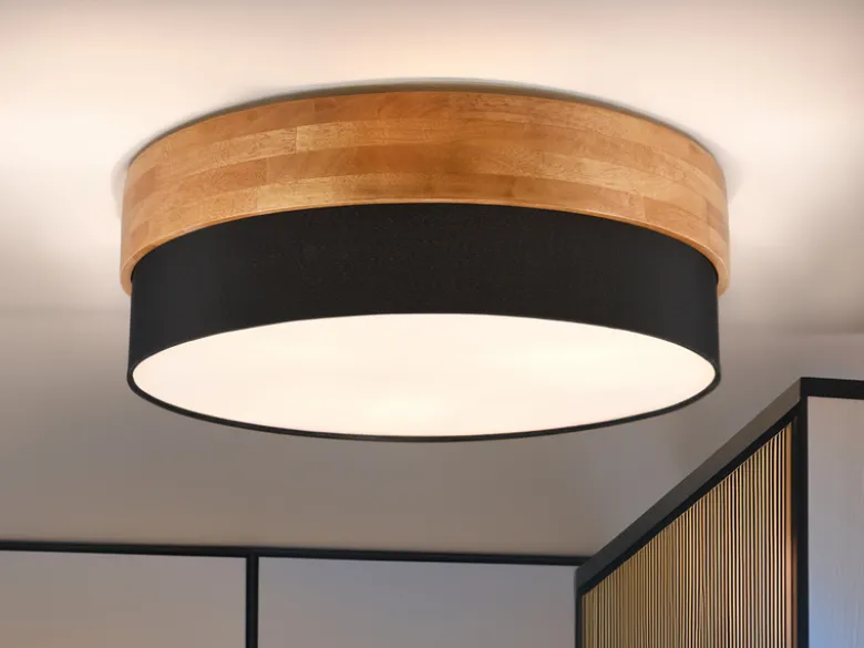 Deckenleuchte SEASONS Holzlampe mit Stoffschirm Schwarz, Ø 50cm