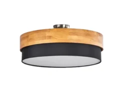 Deckenleuchte SEASONS Holzlampe mit Stoffschirm Schwarz, Ø 50cm