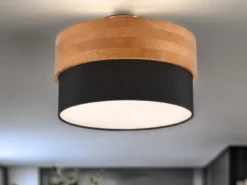 Deckenleuchte SEASONS Holzlampe mit Stoffschirm Schwarz, Ø 30cm
