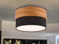 Deckenleuchte SEASONS Holzlampe mit Stoffschirm Schwarz, Ø 30cm